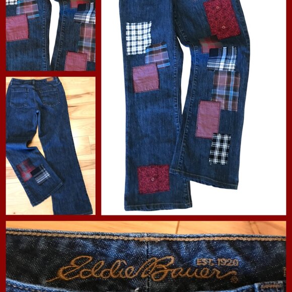 Plaid Flannel Patchwork Jeans, Size 8: Upcycled Funky Pants, Edgy Campus Style - Picture 12 of 12